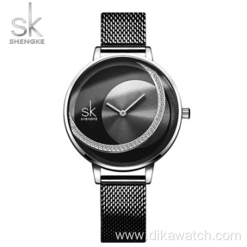 Hot sale SK 0088 Diamond Women Watch 2021 Sun Pattern Watch Bands Mesh Belt Leather Type Quartz Ladies Watches